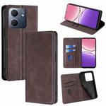 For OPPO A5x 5G Global Skin Feel Magnetic Leather Phone Case(Dark Brown)