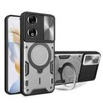 For Honor 90 5G CD Texture Sliding Camshield Magnetic Holder Phone Case(Silver)