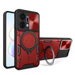 For Honor X7a 4G CD Texture Sliding Camshield Magnetic Holder Phone Case(Red)