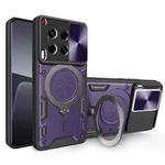 For Tecno Camon 30 4G / 5G CD Texture Sliding Camshield Magnetic Holder Phone Case(Purple)