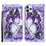 For iPhone 11 Pro 3D Painted Pattern Horizontal Flip Leather Case with Holder & Wallet & Card slot & Lanyard(Purple Flower Butterfly)