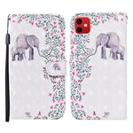 For iPhone 11 3D Painted Pattern Horizontal Flip Leather Case with Holder & Wallet & Card slot & Lanyard(Flower Elephant)
