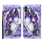 For iPhone XS Max 3D Painted Pattern Horizontal Flip Leather Case with Holder & Wallet & Card slot & Lanyard(Purple Flower Butterfly)