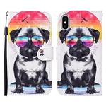 For iPhone XS Max 3D Painted Pattern Horizontal Flip Leather Case with Holder & Wallet & Card slot & Lanyard(Glasses Dog)
