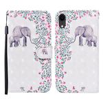 For iPhone XR 3D Painted Pattern Horizontal Flip Leather Case with Holder & Wallet & Card slot & Lanyard(Flower Elephant)