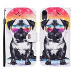 For iPhone XR 3D Painted Pattern Horizontal Flip Leather Case with Holder & Wallet & Card slot & Lanyard(Glasses Dog)