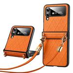 For Samsung Galaxy Z Flip4 SULADA Elegant Rhombic Texture Folding Phone Case with Lanyard(Orange)