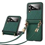 For Samsung Galaxy Z Flip4 SULADA Elegant Rhombic Texture Folding Phone Case with Lanyard(Green)