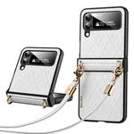 For Samsung Galaxy Z Flip5 SULADA Elegant Rhombic Texture Folding Phone Case with Lanyard(White)