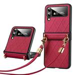 For Samsung Galaxy Z Flip5 SULADA Elegant Rhombic Texture Folding Phone Case with Lanyard(Red)
