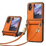 For OPPO Find N2 Flip SULADA Elegant Rhombic Texture Folding Phone Case with Lanyard(Orange)