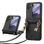 For OPPO Find N2 Flip SULADA Elegant Rhombic Texture Folding Phone Case with Lanyard(Black)