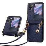 For OPPO Find N2 Flip SULADA Elegant Rhombic Texture Folding Phone Case with Lanyard(Blue)