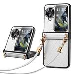 For OPPO Find N3 Flip SULADA Elegant Rhombic Texture Folding Phone Case with Lanyard(White)