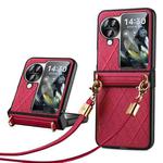 For OPPO Find N3 Flip SULADA Elegant Rhombic Texture Folding Phone Case with Lanyard(Red)