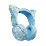 VJ371 Tuya RGB Cat Ear Wireless Bluetooth Earphone with Detachable Microphone(Graffiti Blue)