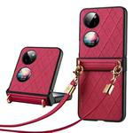 For Huawei P50 Pocket SULADA Elegant Rhombic Texture Folding Phone Case with Lanyard(Red)
