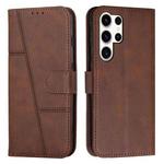 ForSamsung Galaxy S24 Ultra Stitching Calf Texture Buckle Leather Phone Case(Brown)