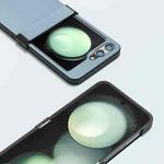 For Samsung Galaxy Z Flip5 ABEEL Three-stage Genuine Leather Elegant Black Edge Phone Case(Sky Blue)