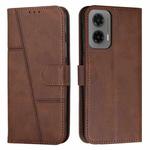 For Motorola Moto G35 Stitching Calf Texture Buckle Leather Phone Case(Brown)