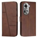 For OPPO Reno11 5G Global Stitching Calf Texture Buckle Leather Phone Case(Brown)