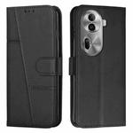 For OPPO Reno11 Pro Global Stitching Calf Texture Buckle Leather Phone Case(Black)