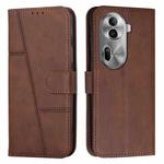 For OPPO Reno11 Pro Global Stitching Calf Texture Buckle Leather Phone Case(Brown)