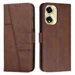 For OPPO A59 5G Stitching Calf Texture Buckle Leather Phone Case(Brown)