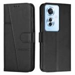 For OPPO Reno11 F Stitching Calf Texture Buckle Leather Phone Case(Black)