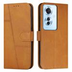 For OPPO Reno11 F Stitching Calf Texture Buckle Leather Phone Case(Yellow)