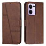 For OPPO Reno13 F 5G / 4G Stitching Calf Texture Buckle Leather Phone Case(Brown)