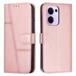 For OPPO Reno13 F 5G / 4G Stitching Calf Texture Buckle Leather Phone Case(Rose Gold)