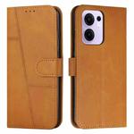 For OPPO Reno13 F 5G / 4G Stitching Calf Texture Buckle Leather Phone Case(Yellow)