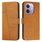 For OPPO A5x 5G Global Stitching Calf Texture Buckle Leather Phone Case(Yellow)