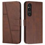 For Sony Xperia 1 V 2023 Stitching Calf Texture Buckle Leather Phone Case(Brown)