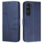 For Sony Xperia 1 V 2023 Stitching Calf Texture Buckle Leather Phone Case(Blue)