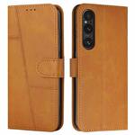 For Sony Xperia 1 V 2023 Stitching Calf Texture Buckle Leather Phone Case(Yellow)