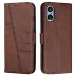 For Sony Xperia 5 V Stitching Calf Texture Buckle Leather Phone Case(Brown)