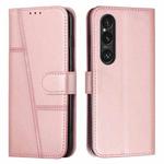 For Sony Xperia 1 VI Stitching Calf Texture Buckle Leather Phone Case(Pink)