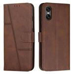 For Sony Xperia 5 VI Stitching Calf Texture Buckle Leather Phone Case(Brown)