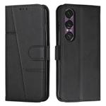 For Sony Xperia 1 VII Stitching Calf Texture Buckle Leather Phone Case(Black)
