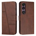 For Sony Xperia 1 VII Stitching Calf Texture Buckle Leather Phone Case(Brown)