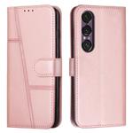 For Sony Xperia 1 VII Stitching Calf Texture Buckle Leather Phone Case(Pink)