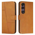 For Sony Xperia 1 VII Stitching Calf Texture Buckle Leather Phone Case(Yellow)