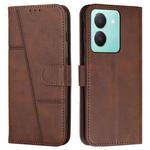 For vivo Y78 5G / Y36 Stitching Calf Texture Buckle Leather Phone Case(Brown)