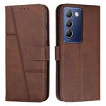 For vivo Y100 IDN Stitching Calf Texture Buckle Leather Phone Case(Brown)