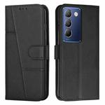 For vivo Y100 IDN Stitching Calf Texture Buckle Leather Phone Case(Black)