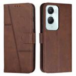 For vivo Y03 / Y18 / Y18e Stitching Calf Texture Buckle Leather Phone Case(Brown)