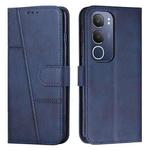 For vivo Y19s Stitching Calf Texture Buckle Leather Phone Case(Blue)