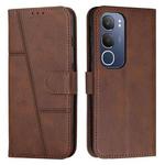 For vivo Y19s Stitching Calf Texture Buckle Leather Phone Case(Brown)